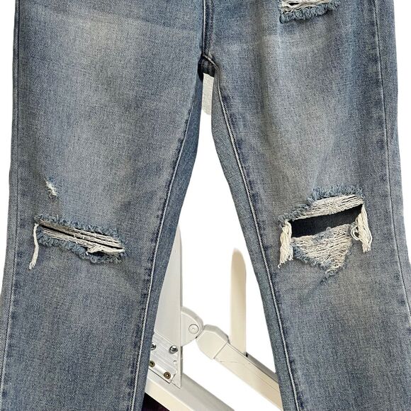 Pacsun SZ 26 Mom Jeans Hi-Rise Button-Fly Distressed Whiskered Medium Wash Blue - Picture 2 of 10